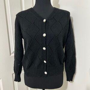 Nanette Lepore Black Button Up Sweater With Faux Pearl and Crystal Details XS